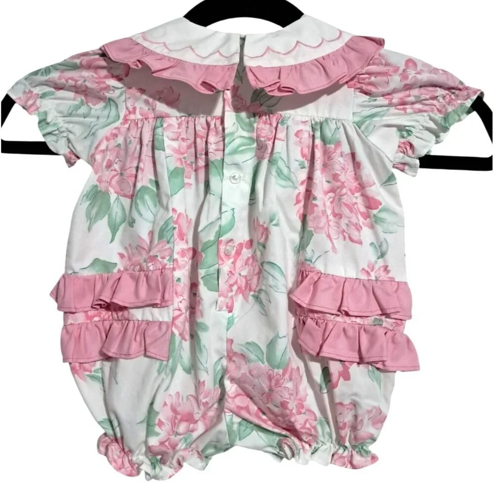 Vintage Baby Togs Embroidered Floral‎ Romper 3-6 Months Pink & White Ruffle